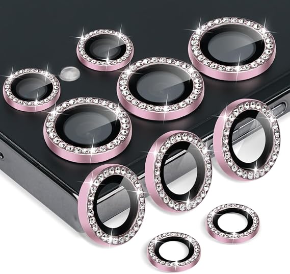 Camera Lens Protector for Samsung Galaxy S25 Ultra, Tempered Glass Lens Protector Aluminum Alloy Ring Camera Cover Fits for Samsung Galaxy S25 Ultra Diamond Pink