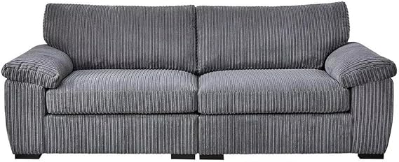 Jumbo Cord Sectional 3 Seater Sofa – Plush Support & Soft Cord Fabric | Space-Saving Split Design, Comfortable Sofa for Modern Living Rooms (Grey, 3 Seater)