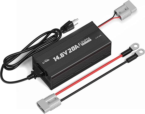 LiTime 12V 20A Lithium Battery Charger, AC-DC Charger with Anderson Connector & LED Indicator for 14.6V LiFePO4, Smart Charger for RV, Off-Grid, Home, Deep Cycle Battery, Solar System