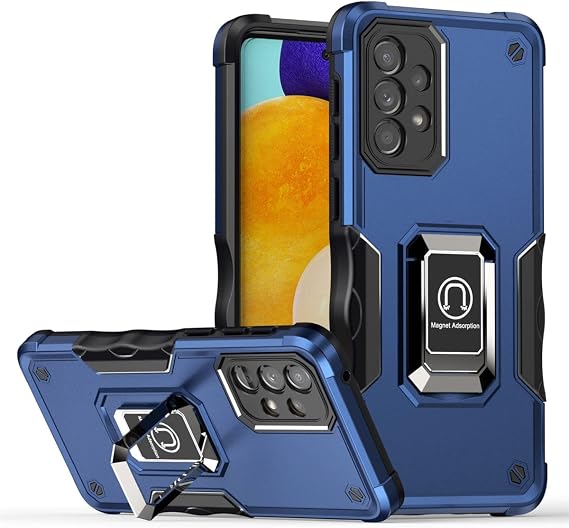 Heavy Duty Case Compatible with Samsung Galaxy A73 5G Cover Silicone with Kickstand Dual-Layer Dropproof Shockproof Samsung Galaxy A73 5G Case (Blue)
