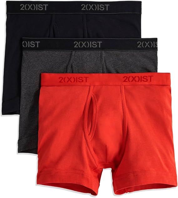 2(X)IST 3-Pack Essential Boxer Briefs Black/Charcoal Heather/Red SM