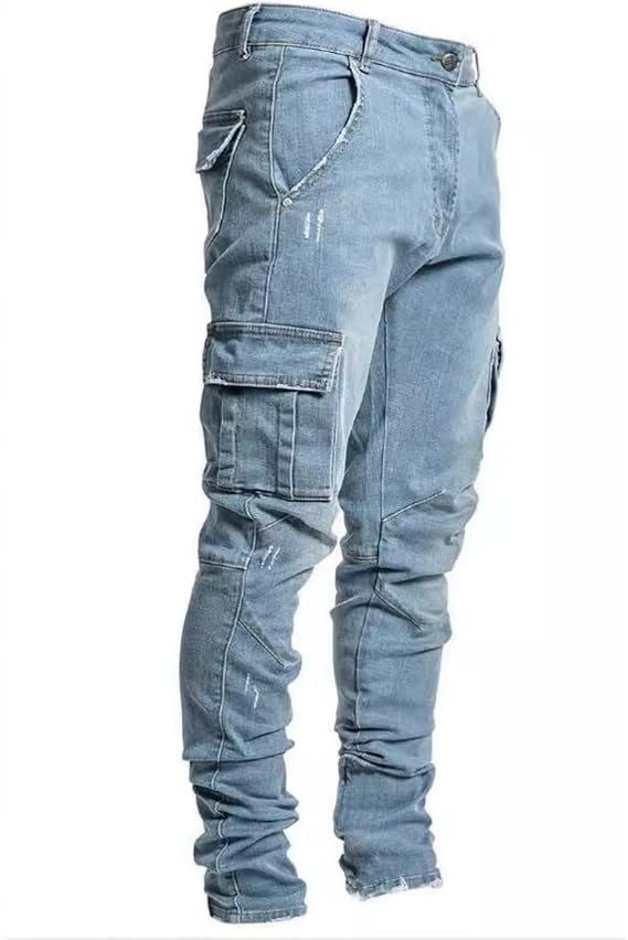 Cicilin Mens Casual Jeans Multi Pocket Cargo Pants Regular Stretchable Denim Work Jeans