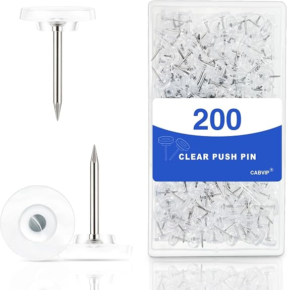 200 Pack Clear Tacks, Heavy Duty Decorative Push Pins for Cork & Bulletin Boards, Transparent Thumbtacks in Reusable Storage Box