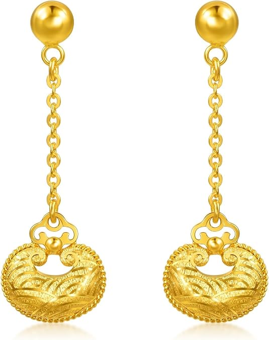 CHOW SANG SANG 999.9 24K Pure Gold Earrings Price-by-Weight 3.74g