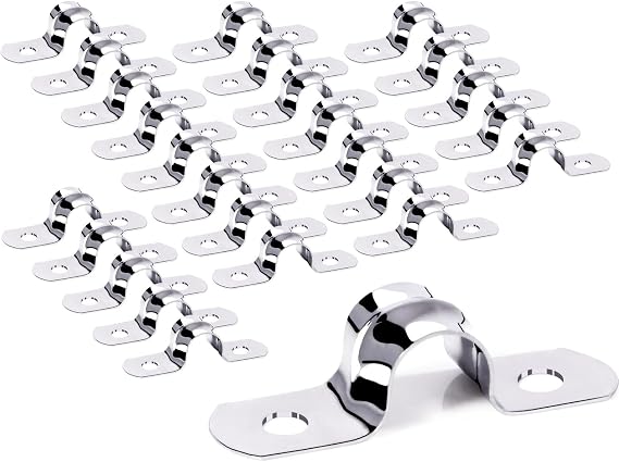 Stainless Steel Mounting Clamp, Pack of 25, Metal U-Type Pipe Clamp, 10 mm, Two Hole, U-Shaped, Small Metal Clamps for Attaching Gas Pipes, Water Pipes and Cables (M10)