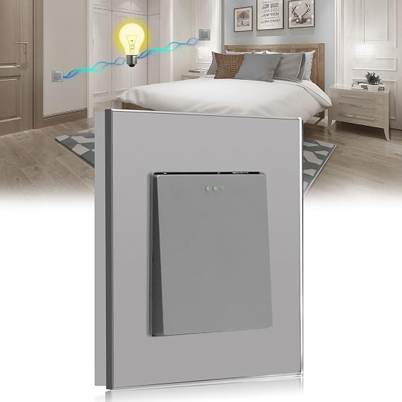 BSEED Light Switch 1-Gang 2-Way Crystal Glass Toggle Switch Flush-Mounted Button Switch Grey