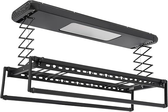 Electrical Retractable Drying Rack, Ceiling Mounted Clothes Drying Rack, Electric Retractable Airing Rack with Remote Control & LED Light for Indoor Balcony (Black)