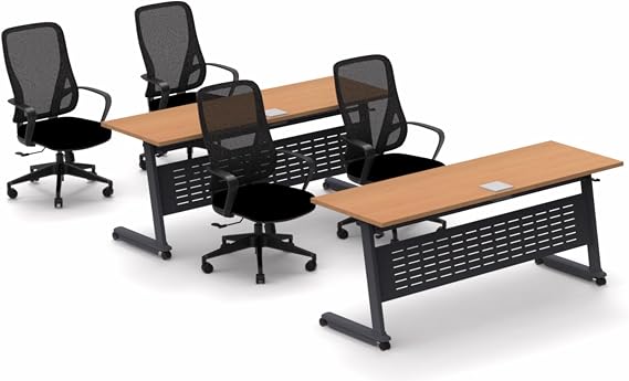Tables Training Meeting Seminar Classroom Model 9095 6pc Beech Folding Industrial Caster Z-Base. Tables Connect. Modesty Panel, Shelf, Power + USB Outlet. (Seating Included).