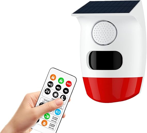 Outdoor Solar Alarm, Waterproof Solar Strobe Siren Alarm 120dB Sound Security Light for Driveway, Home, Farm, Barn, Villa, Yard