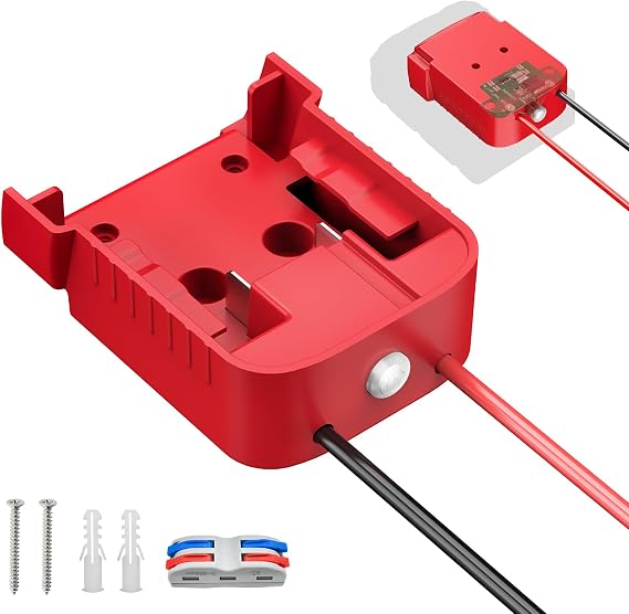 Kzreect Battery Adapter with Switch Compatible with Milwaukee 18V Battery | Low Voltage Cutoff Protection, 12AWG Wire, Indicator Light Button for DIY Projects & Ride-On Toys