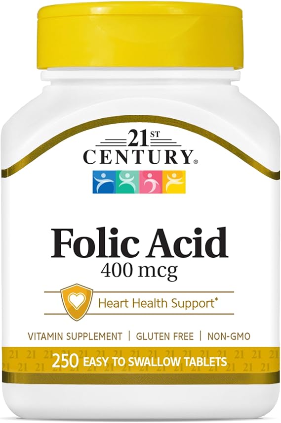 21st Century Folic Acid 400mcg Tablets, Heart & Prenatal, 250 Count