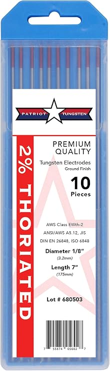 TIG Welding Electrodes 2% Thoriated WT20 (EWTh-2) Red 1/8" 10 Pack
