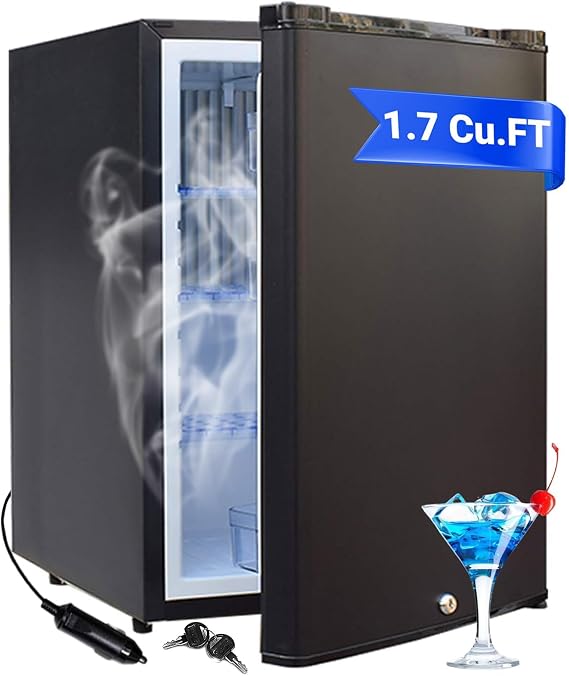 Smad 12V RV Refrigerator 1.7 cu.ft, Compact Refrigerator 12V / 110V, Mini Fridge with Lock, Quiet Reversible Door Semi Truck Refrigerator for RV,