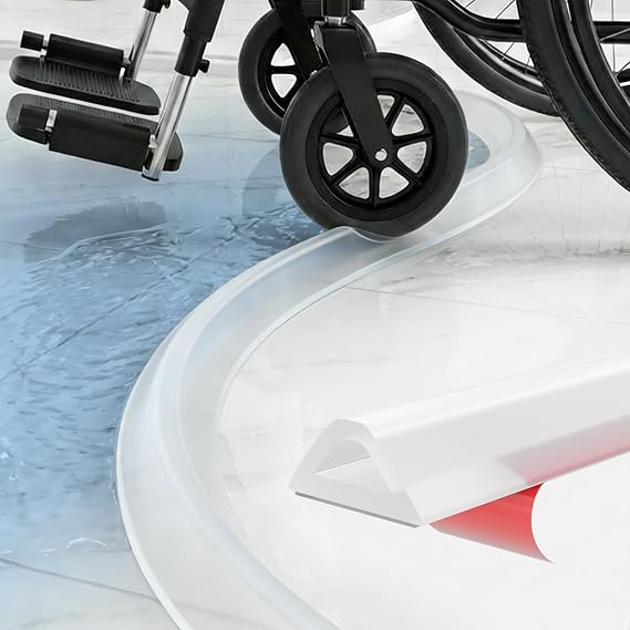 Wet Room Floor Barrier Flexible Water Barrier 100cm (Transparent) - Leakproof Shower and Sink Seal, Self-Adhesive Installs in Minutes Fits Kitchen Sink,Bathroom Floor,Shower Tray Applications