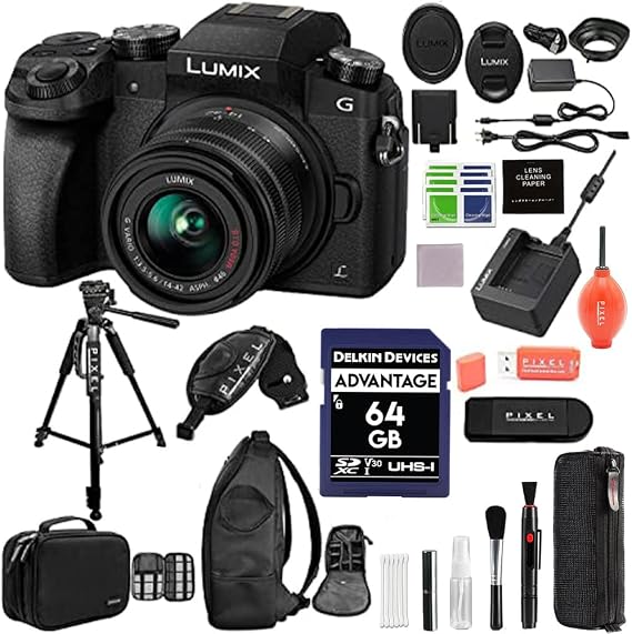 Panasonic LUMIX G7 4K Digital Camera, with LUMIX G Vario 14-42mm Mega O.I.S. Lens, Advanced Accessory and Travel Bundle  (Black)