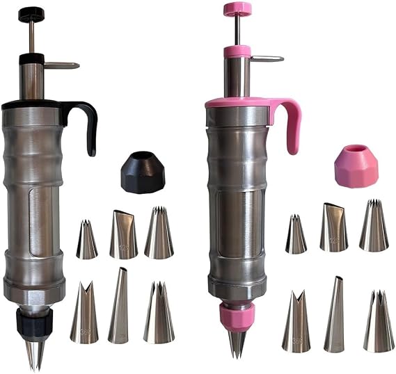 2 Pack Dessert Decorating Piping Syringe Set Cake Decorating Tool Cookie Gun Press,Icing Decoration Gun,Frosting Piping Kit 6 Piping Icing Nozzles for Baking,Decorating Cupcake,Deviled Eggs
