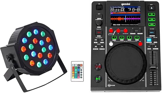 Audiosavings Bundle: Gemini MDJ-600 Single Tabletop USB/CD Media Player DJ MIDI Controller Bundle with Rockville BATTERY PAR 50 Rechargeable LED DMX Wash Up-Light (2 Items)