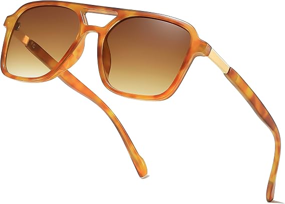Retro Aviator Rectangle Sunglasses for Women Men Unisex UV400 Protection Lightweight Frame Trendy Sun Glasses