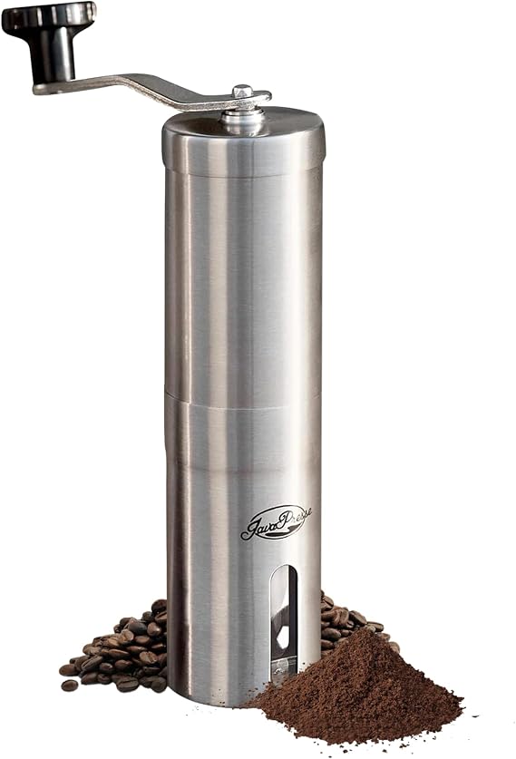 Manual Stainless Steel Coffee Grinder - 18 Adjustable Settings, Portable Conical Burr Grinder for Camping, Travel, Espresso - With Hand Crank
