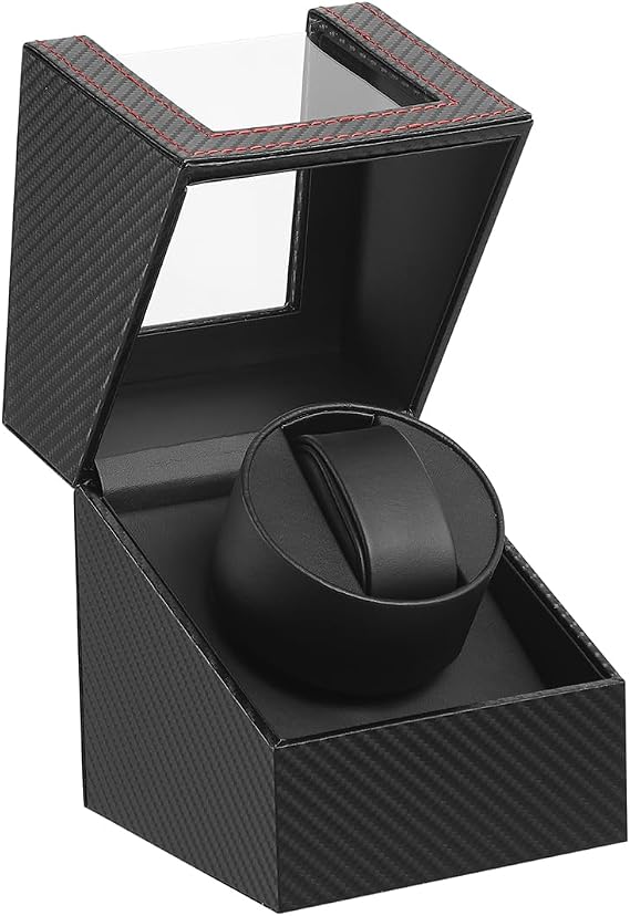 Automatic Single Watch Winder with Quiet Japanese Motor,AC Adapter or Battery Powered,Premium Leather Exterior and Soft Flexible Watch Pillows for Men's and Women's Watches