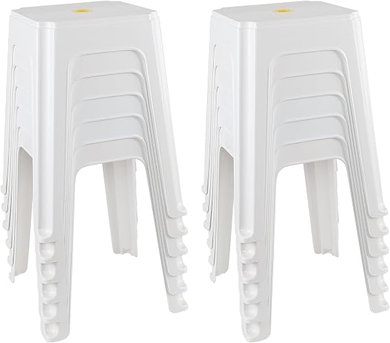 Stackable Plastic Stools Set of 12, White, Backless Dining Chairs