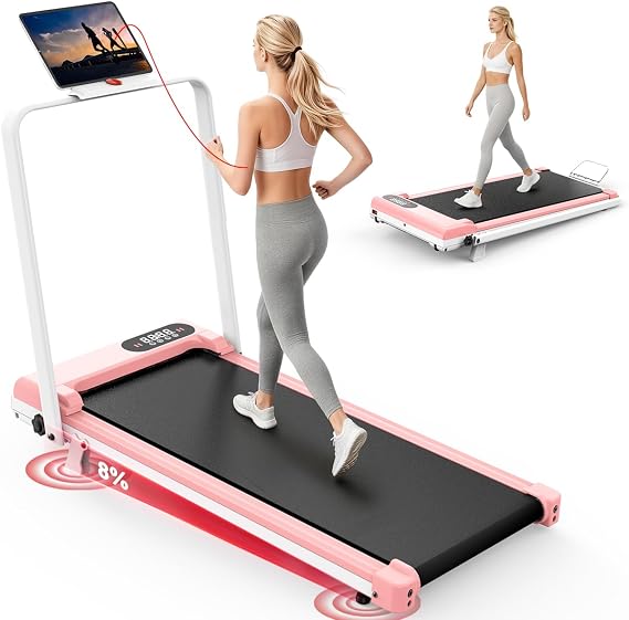 Walking Pad Treadmill with Handle Bar with 8% Incline,2.5HP Quiet Under Desk 320 lbs 2 in 1Treadmills for Home Office,Compact Foldable Walking Pad,Remote Control&LED Display