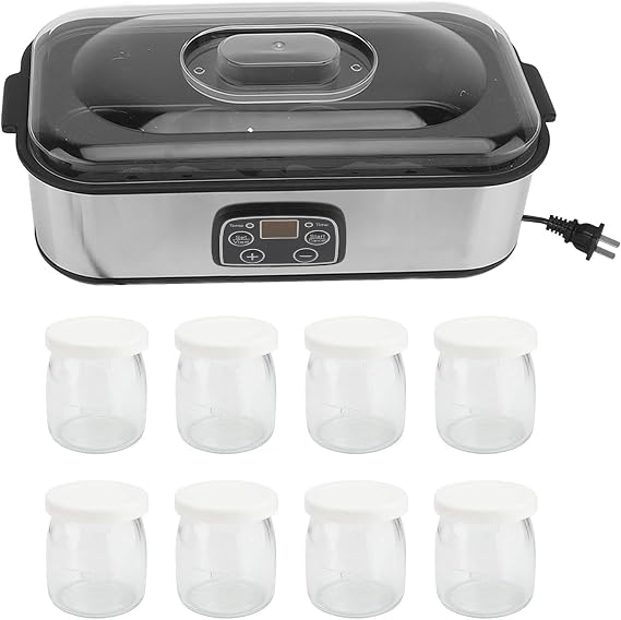 Digital Yogurt Maker, Family Sized 1.4L Capacity, 8 Glass Jars, Adjustable Temperature & Time, Stainless Steel Design, Make Jams, Ice Cream, Pudding (US Plug 110V)