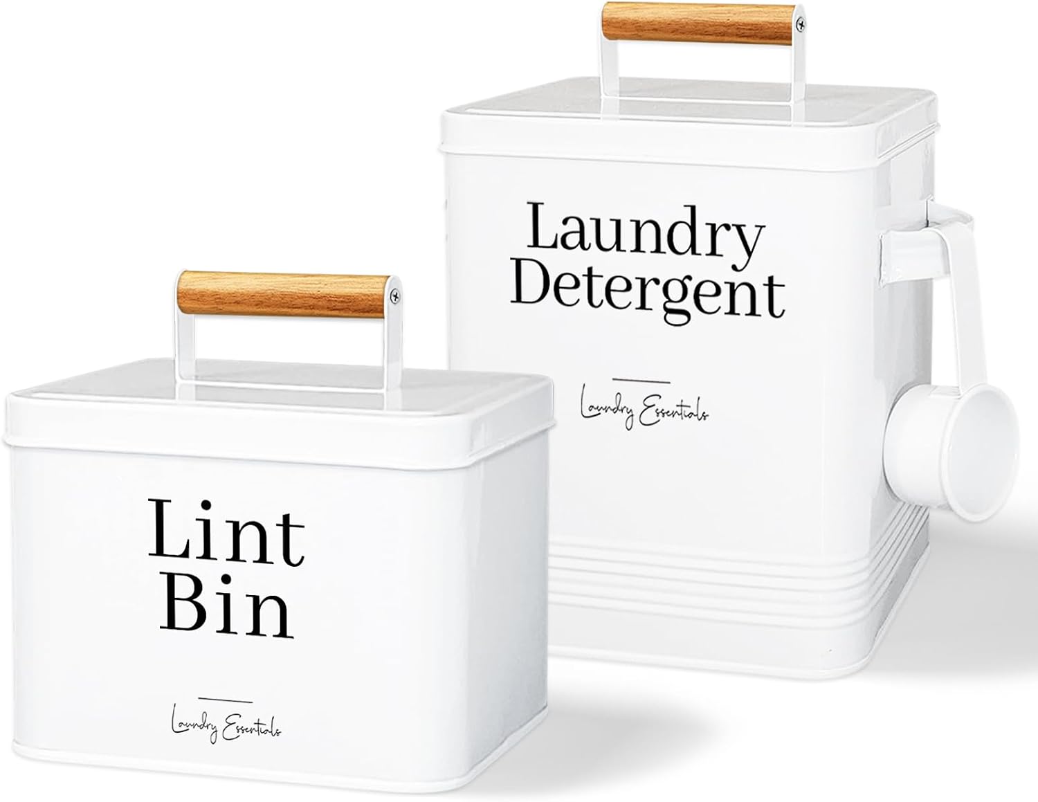 2 Pack Bundle Modern Farmhouse Lint Bin and Laundry Detergent Container for Laundry Room Organization