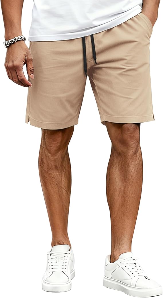 COOFANDY Mens Casual Shorts Cotton Drawstring Elastic Waist Lightweight 9" Chino Golf Shorts Summer Beach Shorts