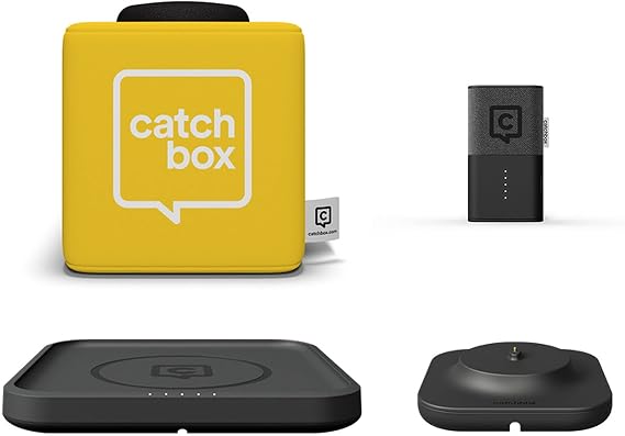 Catchbox Plus Throwable Microphone System with 1 Yellow Cube, 1 Black Clip, 1 Wireless Charger, and 1 Dock