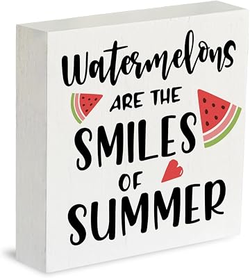 5x5 Inch Farmhouse Watermelon Wooden Box Sign Rustic Country Watermelons Are The Smiles Box Sign Wood Sign Decor Summer Square Wood Sign Home Desk Tabletop Shelf Decor