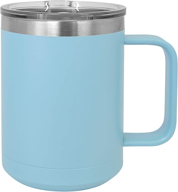 Polar Camel 15 oz. Stainless Steel Vacuum Insulated Tea or Coffee Mug with Slider Lid (Light Blue)