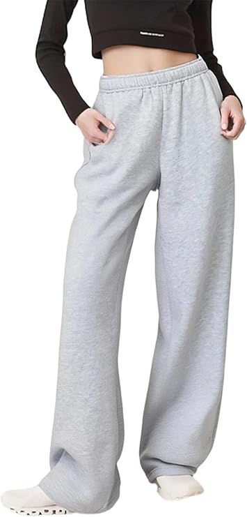 Women's Wide Leg Sweatpants 2025 Casual Solid Color Joggers Sweatpants Trendy Drawstring Baggy Long Pants