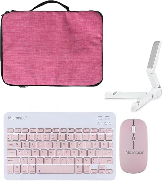 Microcase Honor Pad V9 11.5 inch Tablet Uyumlu Tablet Çanta+Türkçe Bluetooth Klavye +Mouse+ Standı - Pembe AL8127