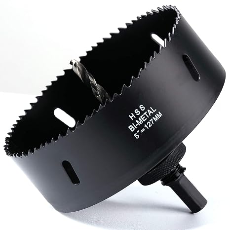 Hole Saw 127 mm HSS M42 Bi-Metal High-Speed Steel Hole Drill Bit for Wood Plastic Drywall and Drywall Black