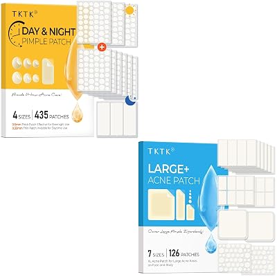 TKTK Bulk Acne Patches Day and Night 435 Count  Large Pimple Patches for Face 126 Count, 7 Sizes Zit Stickers for Covering Zits, Blemishes and Breakouts