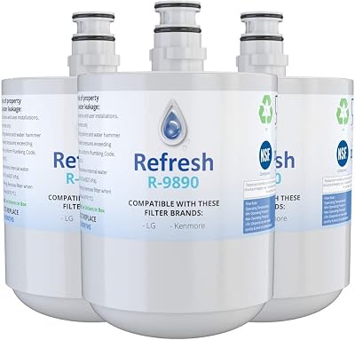 Refresh Replacement Refrigerator Water Filter Compatible with LG LT500P, 5231JA2002A, 5231JA2002A-S, ADQ72910901, ADQ72910902, ADQ72910907 and Kenmore 46-9890 Refrigerator Water Filter 3 Pack