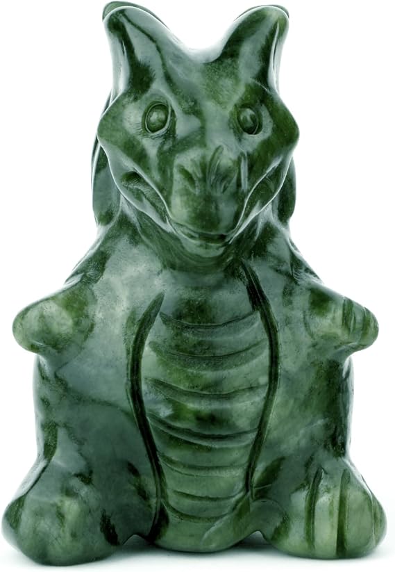 gemshan Cute Jade Dragon Statue - 3inch Dinosaur Monster Jade Sculpture, Outdoor Garden Decor Home, Desk Ornaments
