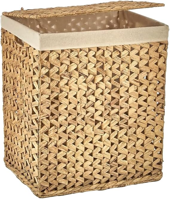 Deconox El Yapımı Doğal Hasır Katlanabilir Kirli Çamaşır Sepeti, Modern Balıksırtı Desenli Çamaşır Sepeti, Katlananır Yer Kaplamayan Rattan Kirli Çamaşır Sepeti (44X34cmYükseklik 54cm)