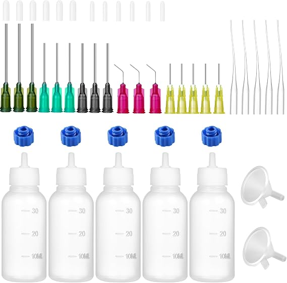 30ml Glue Precision Tip Applicator Bottle,Needle Tip Squeeze Bottle with 14ga 16ga 18ga 20ga 25ga Blunt Needle Oiler and Storage Caps