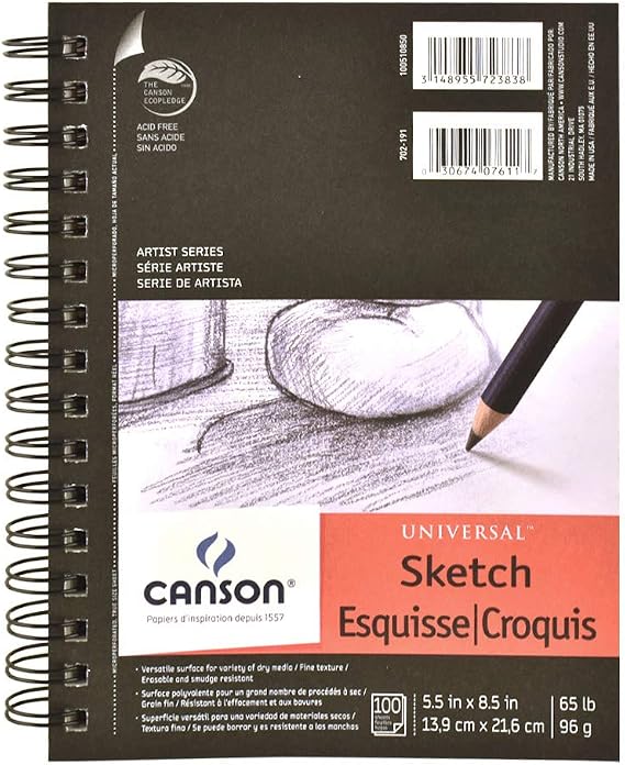 Canson 100510850 Pro-Art Artist Series Universal Sketch Pad, 5.5" x 8.5" Side Wire