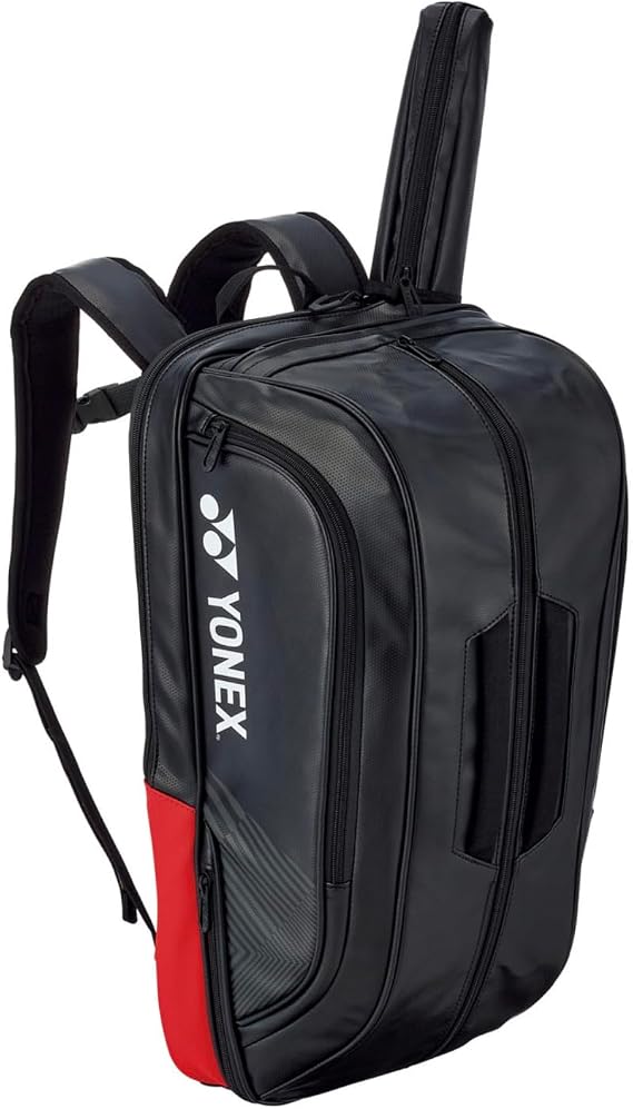YONEX BA02312EX Expert Badminton/Tennis/Squash Leather Bag Backpack, 3 Racket Capacity, with Shoe Compartment.