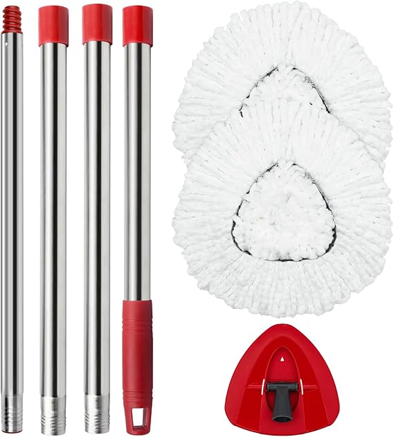 Spin Mop Head Replacement Set, 2 Microfibre Pads + Handle + Base,