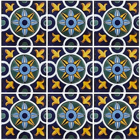 Ceramic Talavera Mexican Tile 4x4", 9 Pieces (NOT Stickers) A1 Export Quality! - EX46
