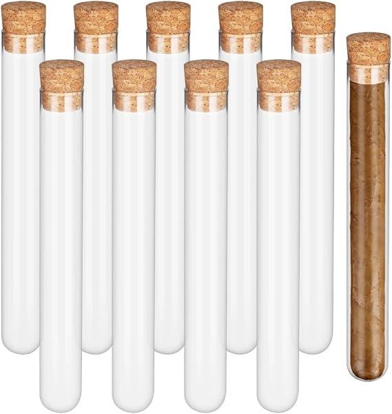 1.1Oz Tubes, Glass Cigar 10 Tubes, Containers Clear Stoppers Cork with Test for Storage, Bath Salt, Party Scientific Liquid, Candies, Good Favors, Seal Vials Clear Experiments 0.795.91"