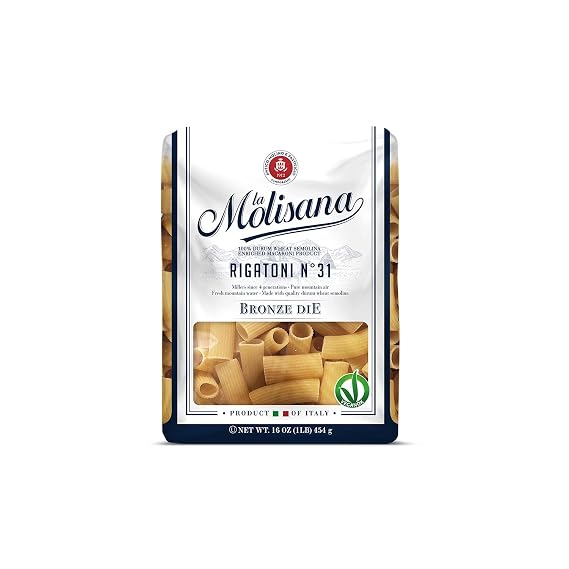 La Molisana Rigatoni N31 Pasta, 16 oz, Premium Italian Durum Wheat Semolina, High Protein 14%, Bronze Die Cut Tube Pasta for Perfect Sauce Grip, Firm Al Dente Texture, Ideal for Baked Pasta & Rich Meat Sauces, Made in Italy
