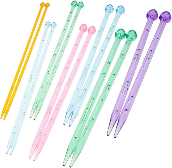 Hicello 14 PCS(7 Pair) Multicolor Plastic Crystal Knitting Needles Weaving Tool Acrylic Crystal Knitting Tools Acrylic Needle for Scarf Sweater Length 26cm/10.35IN | 7-Size Crystal Knitting Needles 10in(26cm) Long Ideal for Sweaters Scarves Gloves and Beginner DIY Projects