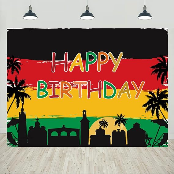 Reggae Birthday Backdrop Jamaican Rastafari Palm Tree Grafitti Happy Birthday Party Photography Background Decorations Reggae Music Party Banner Supplies 7x5ft