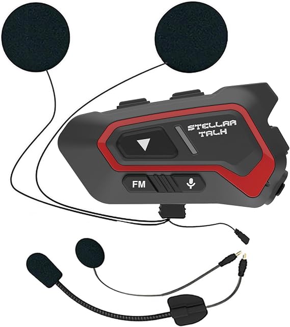 StellarTalk Motocycle Helmet Wireless Bluetooth Headset BlueT-S5 Red IP67 Waterproof Moto Biking & Skiiing /1000M Intercom/2 in 1 Microphone/2 Riders Intercom/