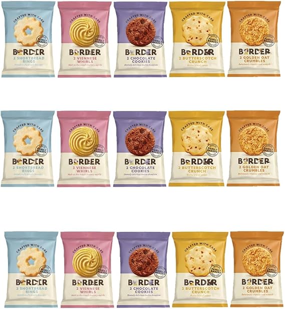 15 x Borders Biscuits Mini Mixed Flavour Variety Packs - (30 Biscuits in Total) Contains 5 Flavours Cookies Assortment